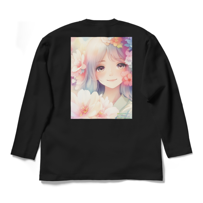 (背面プリント)「夢見る瞳2」長袖カラーTシャツ - L - ブラック