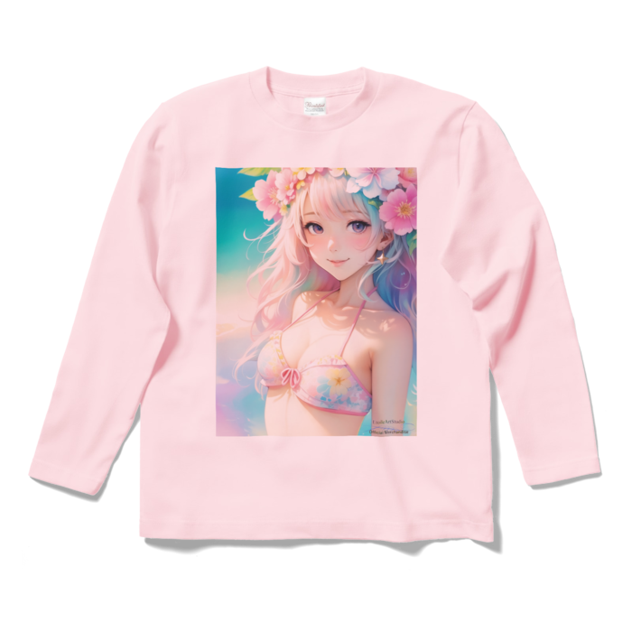 (両面プリント)「夢見る瞳4」長袖カラーTシャツ - S - ライトピンク