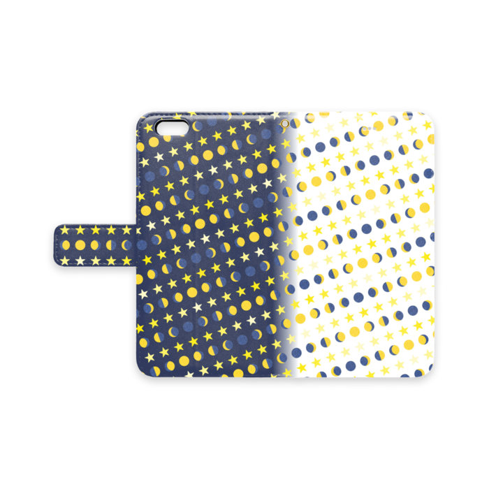手帳型iPhoneケース・月と星・白紺(斜め)- iPhone 6 Plus / 6s Plus - ストラップ穴 あり