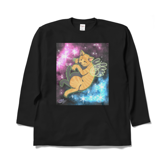 なぜか宇宙ネコ!ロングスリーブTシャツ - XL - ブラック