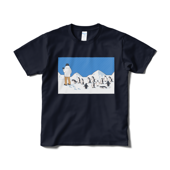 Tシャツ短納期　青色×紺色　S