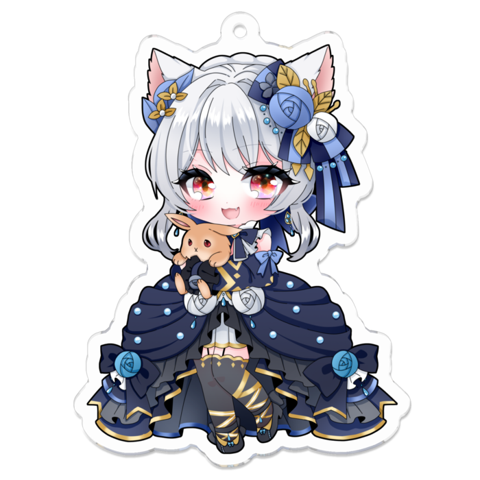 猫耳のりあ（赤目）アクリルキーホルダー - 70 x 70 (mm)