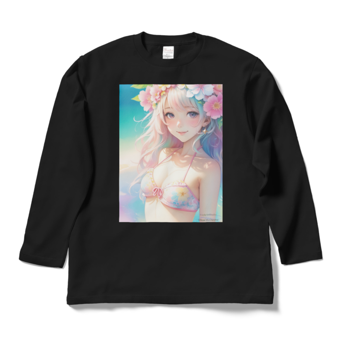 (両面プリント)「夢見る瞳4」長袖カラーTシャツ - L - ブラック