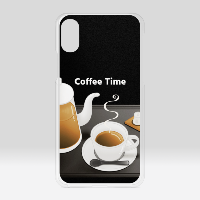 クリアiPhoneケース　珈琲×黒背景　iPhone X / XS