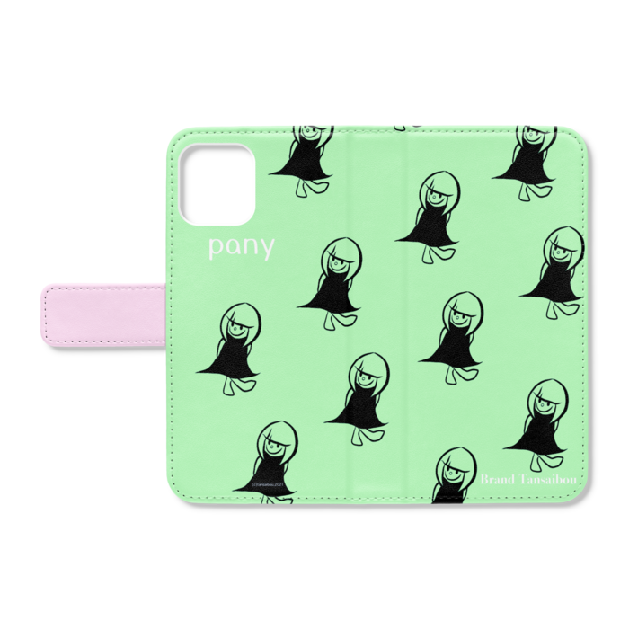 手帳型iPhoneケース - iPhone11Pro - ストラップ穴 なし(グリーン)