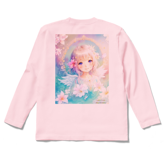 (背面プリント)「夢見る瞳7」長袖カラーTシャツ - S - ライトピンク