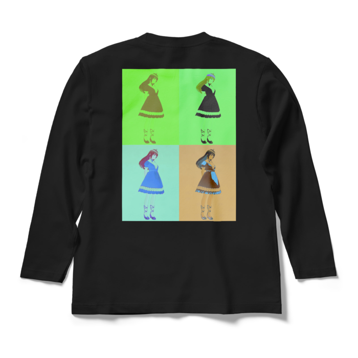 黒ロングスリーブTシャツ - M - (緑模様)