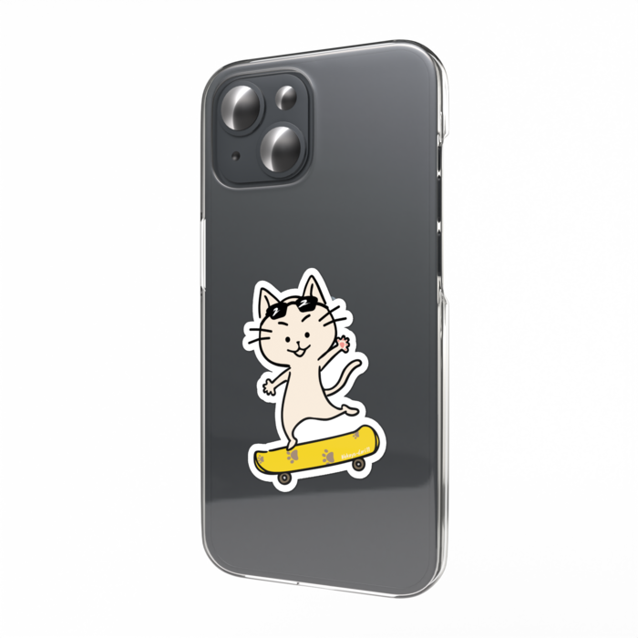白ネコのスマホステッカー(スケートボード)A