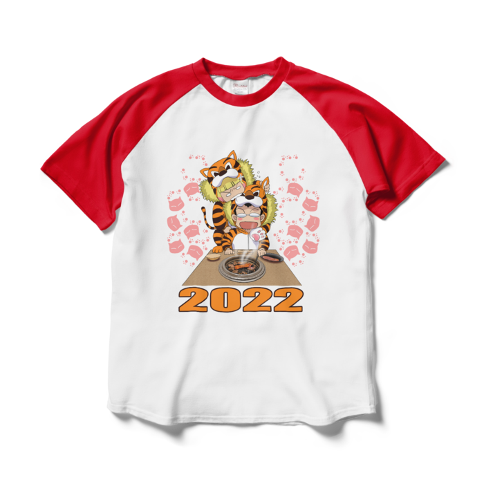ラグランTシャツ - L - ホワイト×レッド
