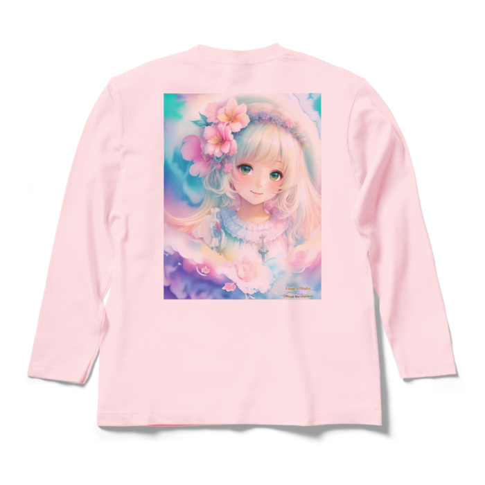 (背面プリント)「夢見る瞳8」長袖カラーTシャツ - M - ライトピンク