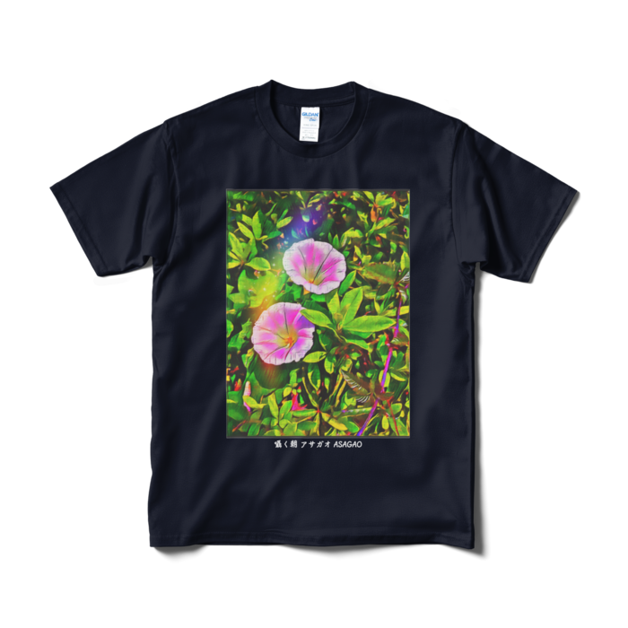 囁く朝 アサガオ ASAGAO デザイナーTシャツ - M - ネイビー