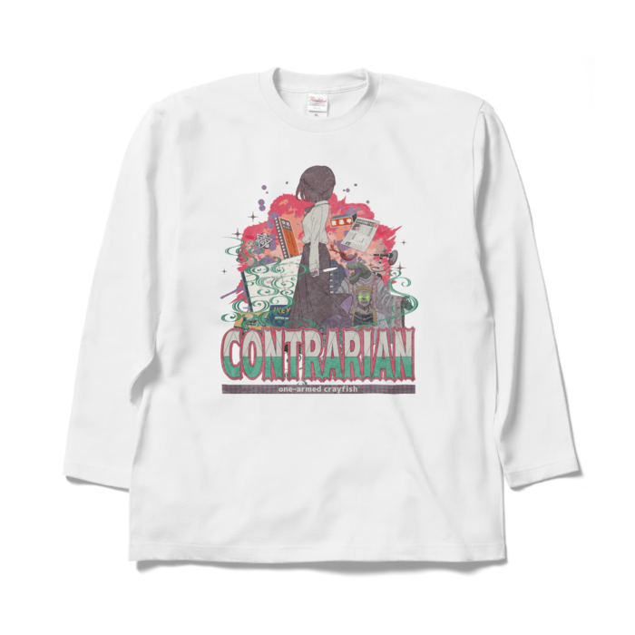 逆張りデザインロングTシャツ - XL - ホワイト