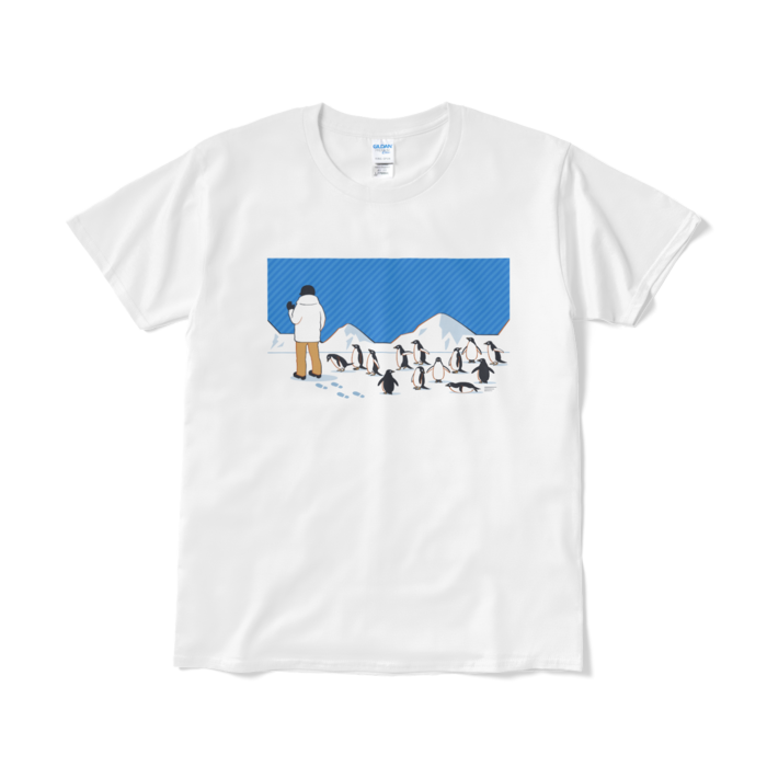 Tシャツ短納期　青色×白色　L