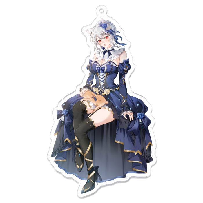 猫耳のりあ（赤目）アクリルキーホルダー（コーティング） - 100 x 100 (mm)