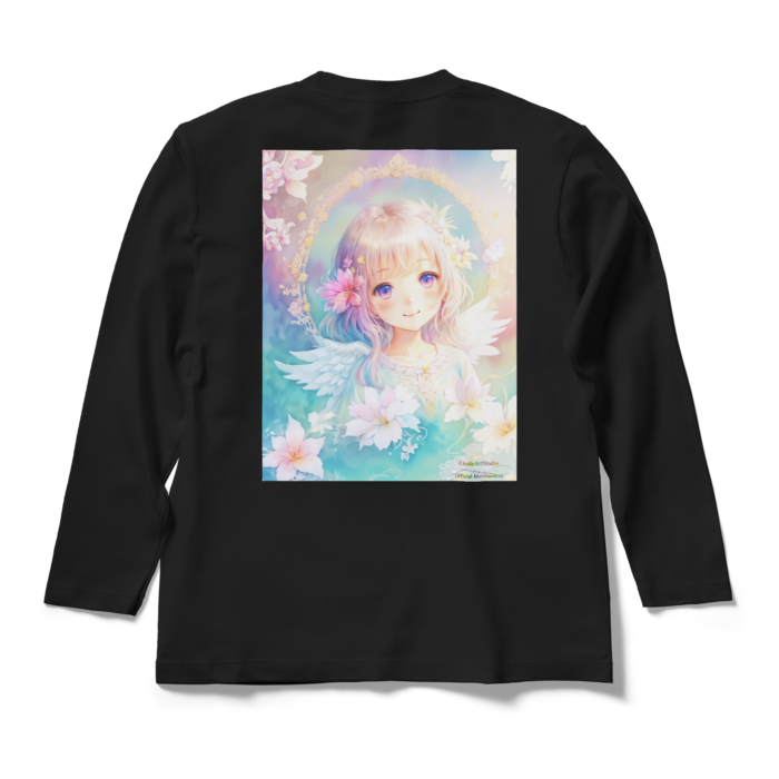 (背面プリント)「夢見る瞳7」長袖カラーTシャツ - M - ブラック