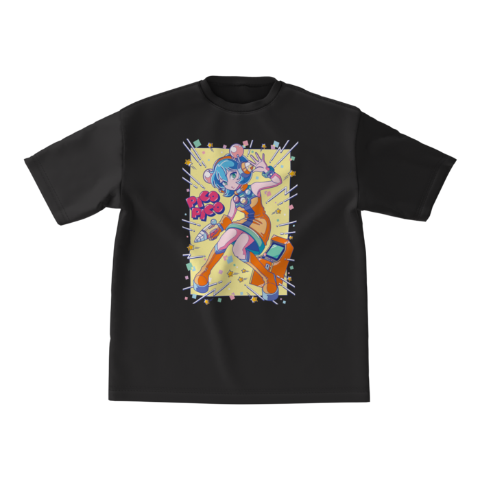 80sレトロポップ「ピコナ」ビッグシルエットTシャツ - M - 正面