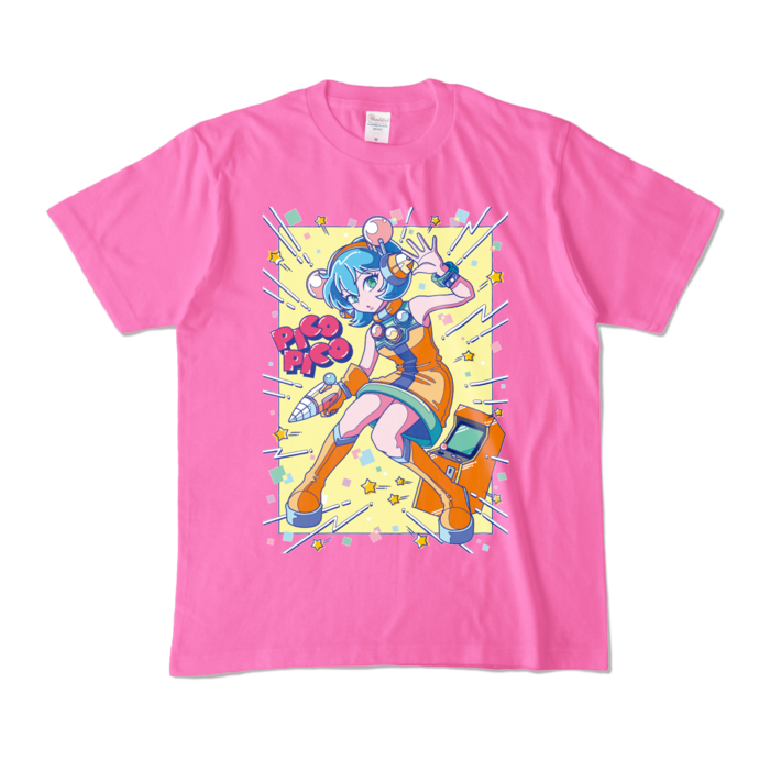 80sレトロポップ「ピコナ」Tシャツ - M - ピンク (濃色)