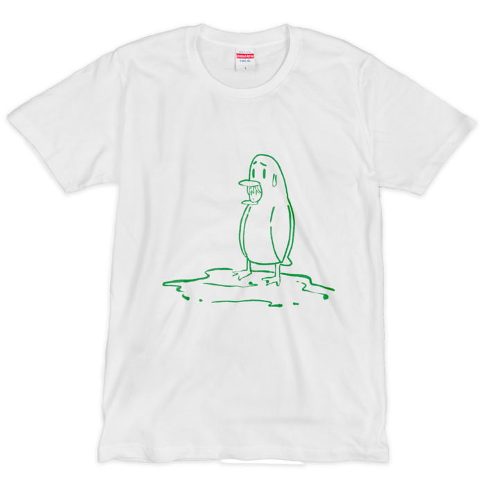 たつぺん線画シルクスクリーンTシャツ - L 緑白