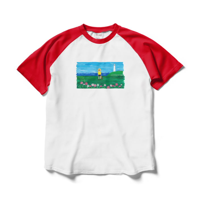 ラグランTシャツ - L - ホワイト×レッド