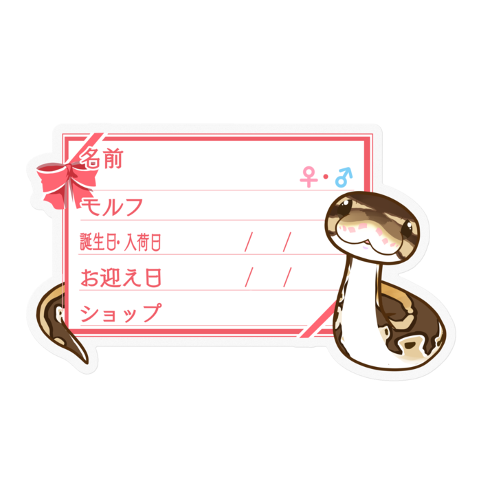 【🐍お名前ステッカー】ボールパイソン(ノーマルミニ) ‐リボン/ピンク