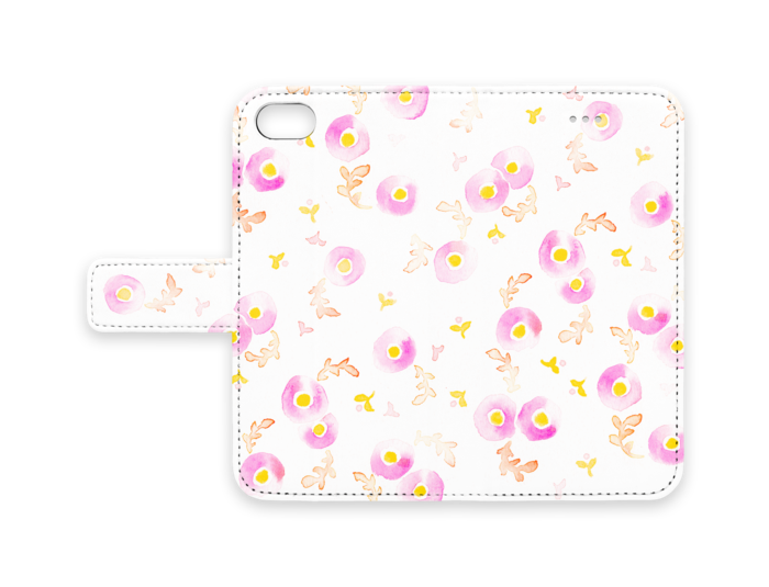 手帳型iPhoneケース 赤花総柄- iPhone 8 / 7 - ストラップ穴 なし