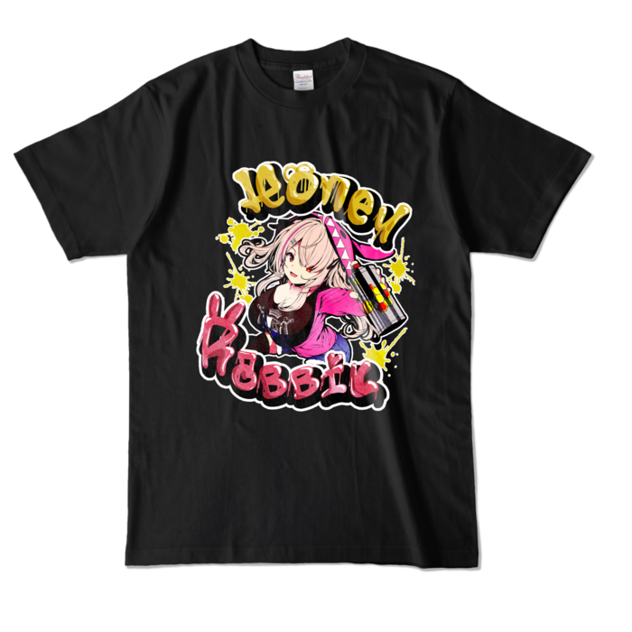 はにーらびっとTシャツ【ビビットカラーver】 - L - ブラック (濃色)
