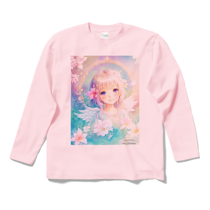 (両面プリント)「夢見る瞳7」長袖カラーTシャツ - S - ライトピンク