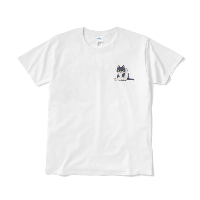 はちわれねこ(毛づくろい)／白Tシャツ（短納期) - L -