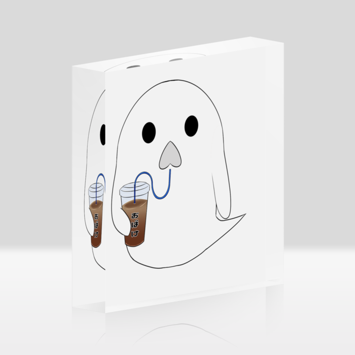 『おばけちゃん』アクリルブロックホワイト - 100x100mm