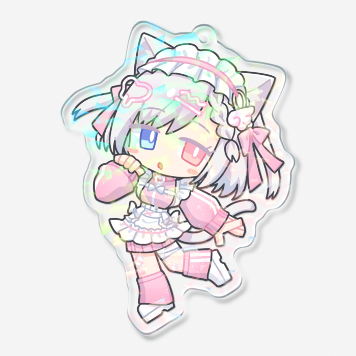 ホログラムアクリルキーホルダー(ピンクジャージメイド：ぽや顔)