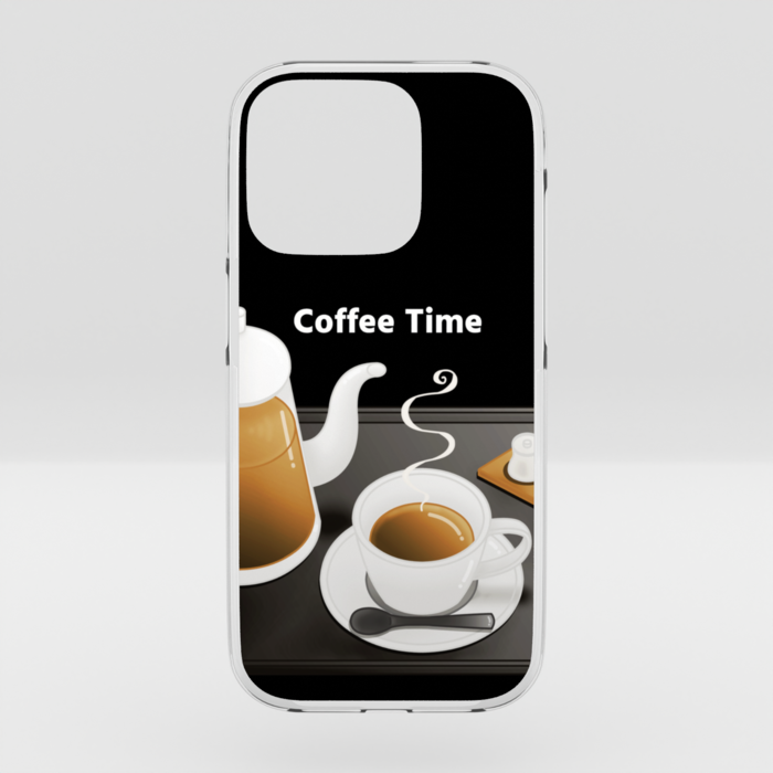 クリアiPhoneケース　珈琲×黒背景　iPhone 14Pro