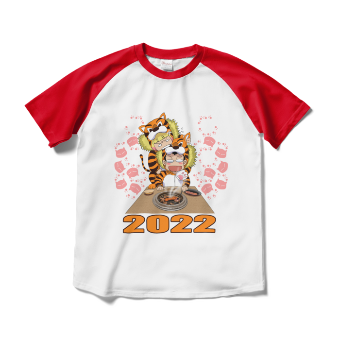 ラグランTシャツ - M - ホワイト×レッド