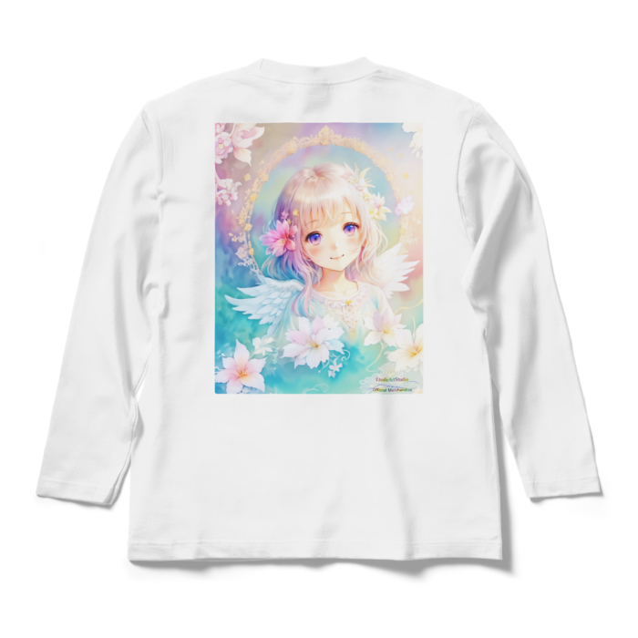 (背面プリント)「夢見る瞳7」長袖カラーTシャツ - M - ホワイト