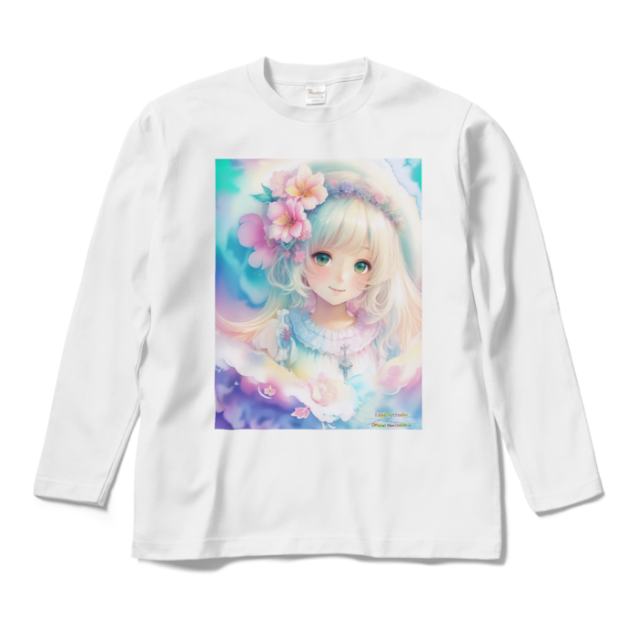 (両面プリント)「夢見る瞳8」長袖カラーTシャツ - M - ホワイト