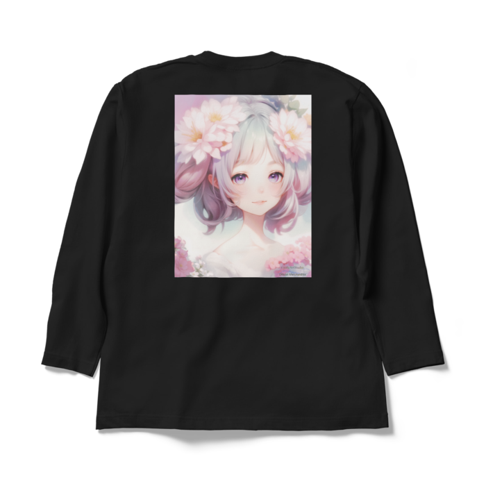(背面プリント)「夢見る瞳3」長袖カラーTシャツ - XL - ブラック