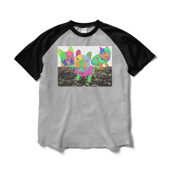 ラグランTシャツ - L - 杢グレー×ブラック