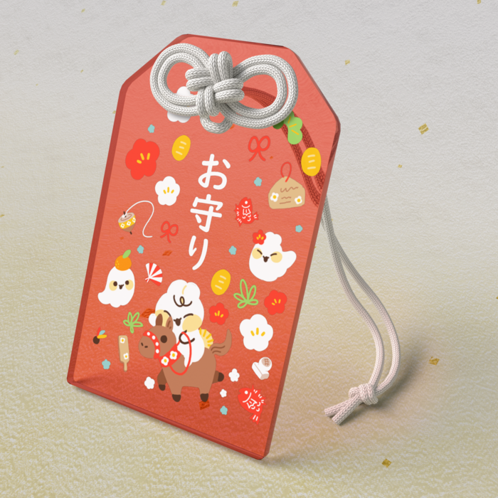 朱色 アクリルお守り - 50 × 80mm