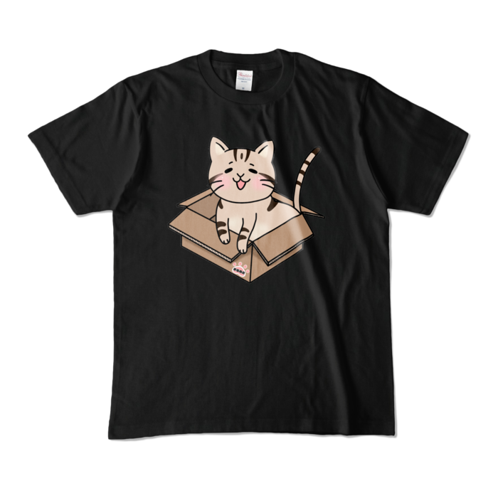 箱入り猫②Tシャツ - M - ブラック (濃色)