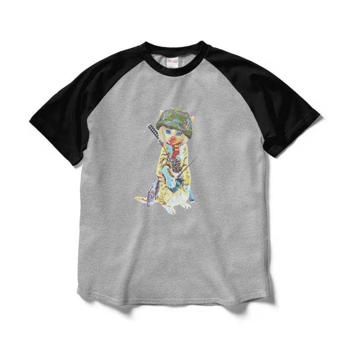 ラグランTシャツ - L - 杢グレー×ブラック