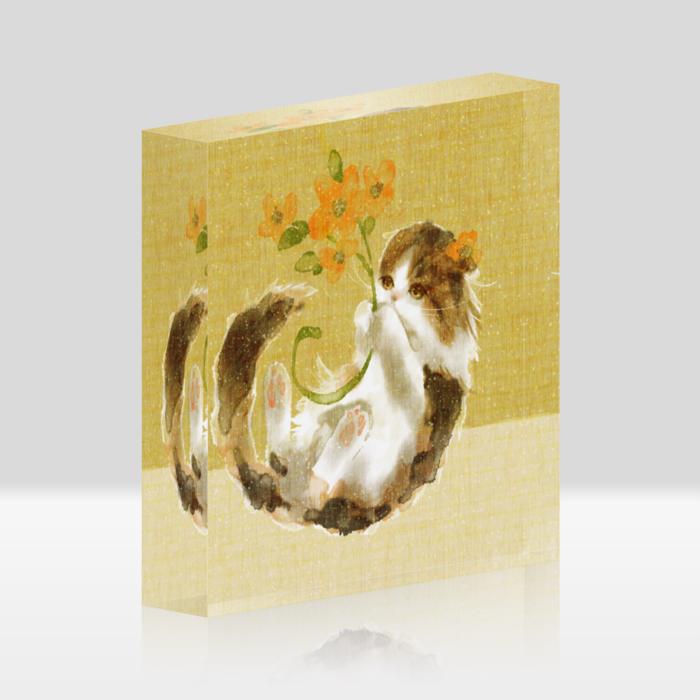 アクリルブロックホワイト黄 - 100x100mm