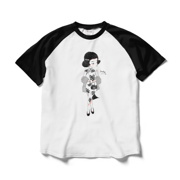 ラグランTシャツ - L - ホワイト×ブラック