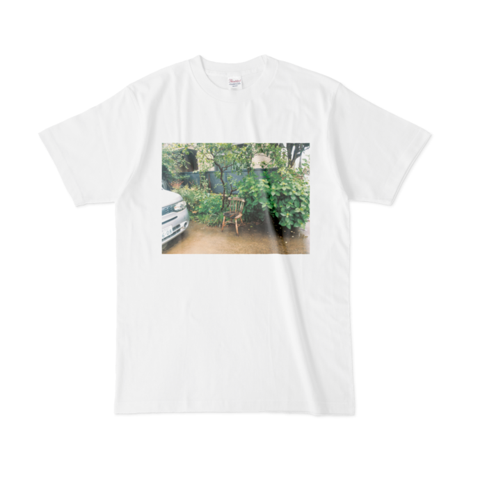 紫陽花と椅子Tシャツ - L - 白
