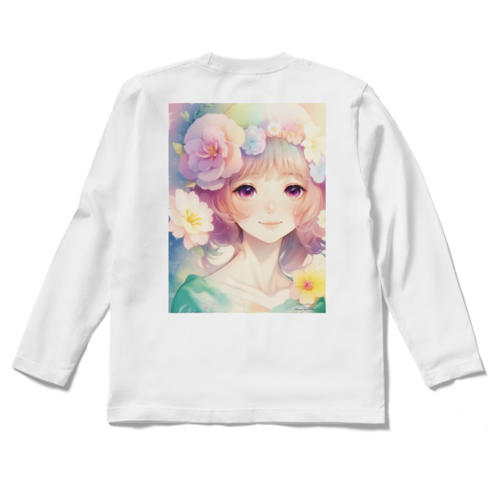 (背面プリント)「夢見る瞳」長袖カラーTシャツ - S - ホワイト