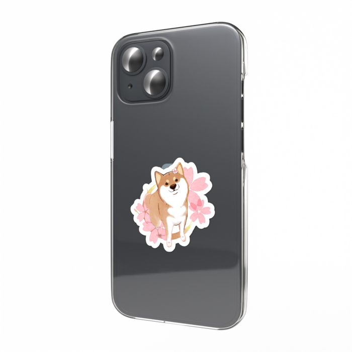 柴犬さんと花便りスマホステッカー -桜・卯月(4月)-