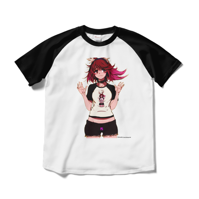 メタキヌ仔ラグランTシャツ - M - ホワイト×ブラック