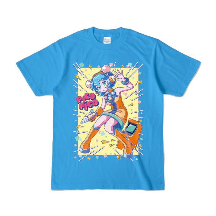 80sレトロポップ「ピコナ」Tシャツ - S - ターコイズ (濃色)