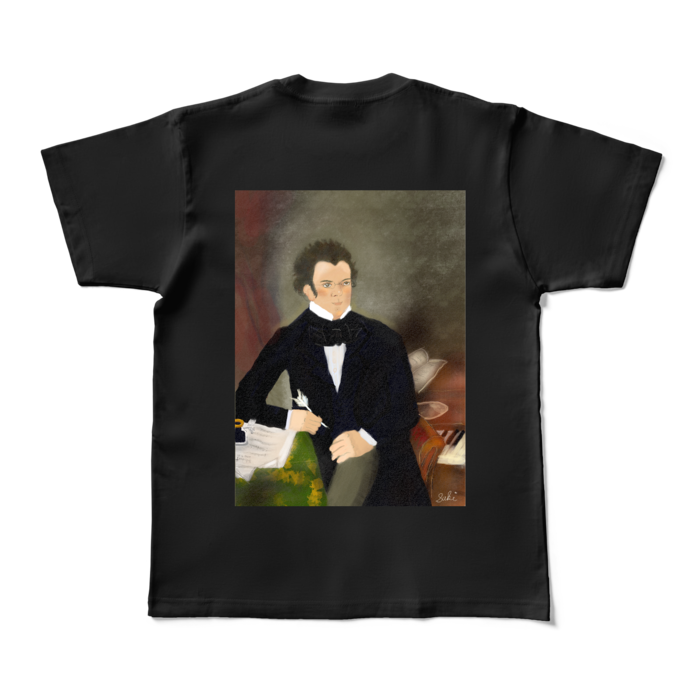 背面P カラーTシャツ - M - ブラック (濃色)