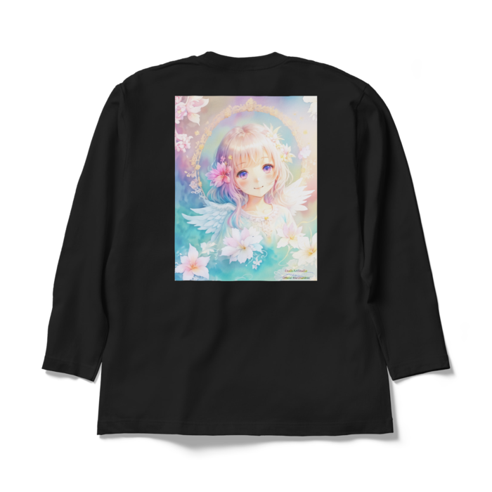 (背面プリント)「夢見る瞳7」長袖カラーTシャツ - XL - ブラック
