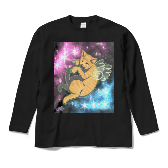 なぜか宇宙ネコ!ロングスリーブTシャツ - M - ブラック