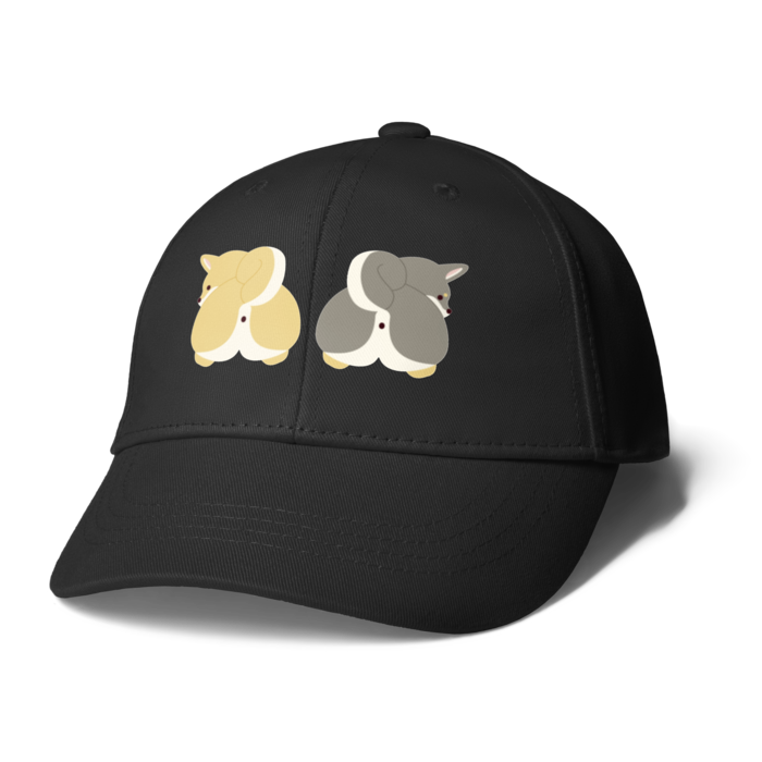 キャップ　黒　柴犬＆黒柴犬